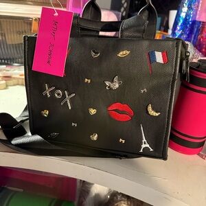 Betsey Johnson Black Crossbody Bag with Iconic Patches